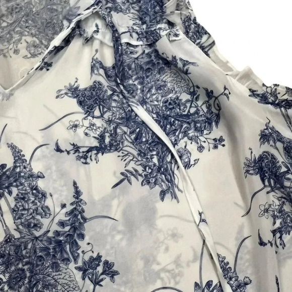 Carolina Belle White Blue Chiffon Ruffle Blouse L - Picture 2 of 4